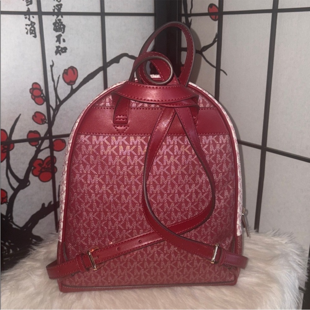 Michael Kors Burgundy MK Logo Backpack with Cream Trim - Picture 6 of 7